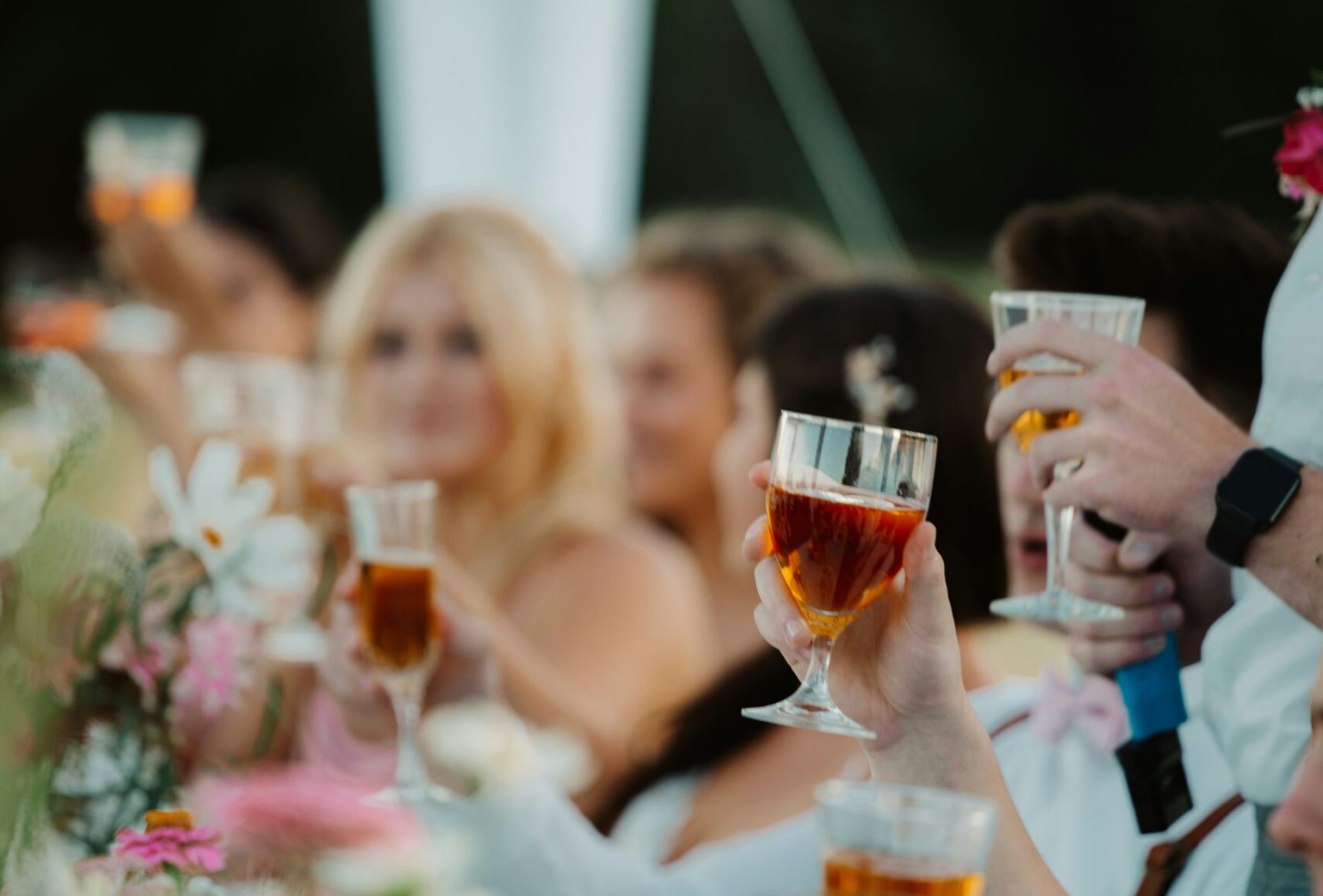 Guests enjoying cocktails at an upscale catered wedding reception in the Okanagan